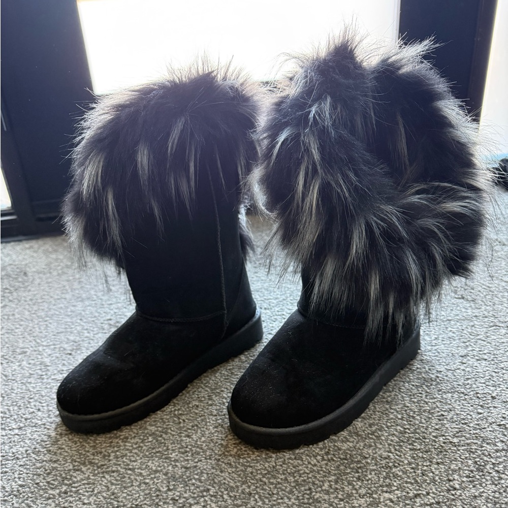 Black Faux Fur Trimmed Winter Boots